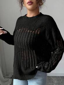 Rafferiza Suéter transparente y ligero con calado para mujer - Negro - Ver 5