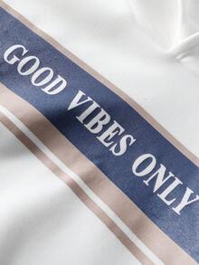 Vacaura 2 件套青少年不对称拼色条纹字母印花连帽休闲运动慢跑裤，适合日常穿着，春秋季 - 白色 - 查看 5