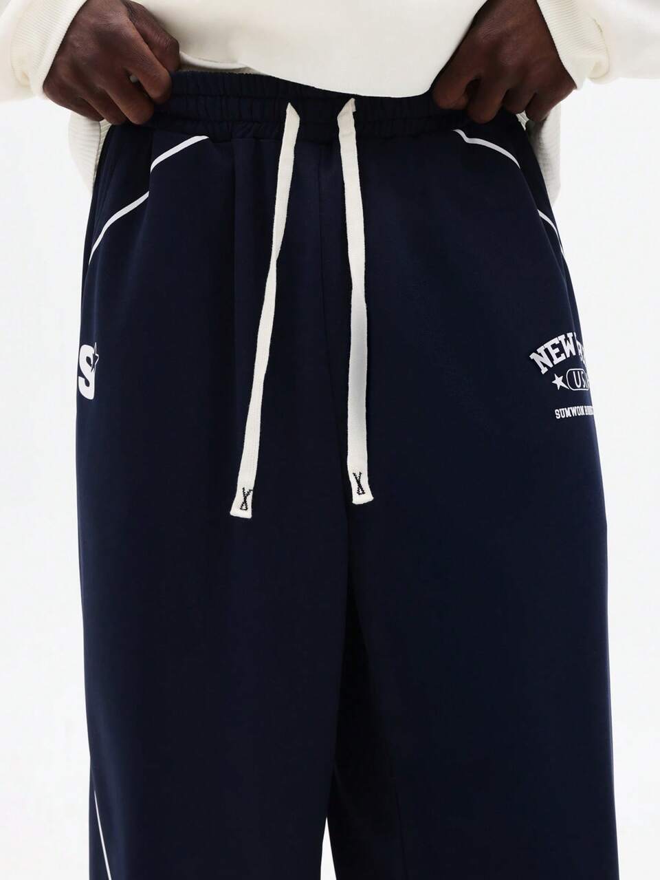 SUMWON Relaxed Drawstring Sweatpants With NYC Athletic Club Print For Casual Daily Wear Plain