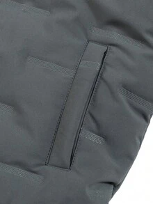 SHEIN Vacaura 1 件 Tween 男童户外运动保暖加厚外套，拉链开合，简约纯黑色，防尘 - 深灰色 - 查看 3