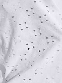 Sylviya 女性空心針織提花百褶短上衣,帶有彈性腰圍 - 白色 - 查看 7