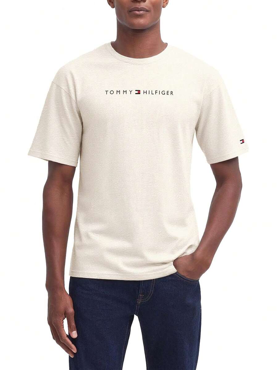 Tommy Hilfiger Relaxed Men's Short Sleeve Beige - Newsprint - View 1