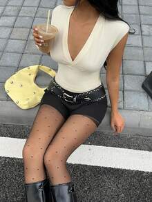 SHEIN EZwear 象牙色针织无袖女士休闲背心 - 米色 - 查看 5