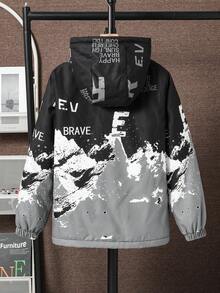 Vacaura 男童休闲时尚墨山字母图案连帽夹克，适合秋冬季日常穿着 - 彩色 - 查看 2