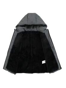 SHEIN Vacaura 1 件 Tween 男童户外运动保暖加厚外套，拉链开合，简约纯黑色，防尘 - 深灰色 - 查看 4