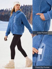 OutZeal Women Winter Thermal Outdoor Fleece Christmas Long Sleeve Camping Hiking Zip Up Jacket With Pocket - Blue - View 4