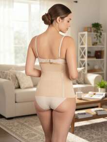 Faja maternal para mujer estilo moderno, sin mangas ni cuello, tela de nailon elástica y transpirable, color piel, ajuste relajado y cinturón ajustable, ideal para primavera y verano, recuperación postparto moldeadora - Desnudo - Ver 3
