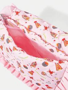 HARRY POTTER X SHEIN Print Large Capacity Soft Pillow Bag, Pink Kawaii Ruffle Shoulder Purse, Y2K Handbag For Daily & School Outfits - Pink - View 10