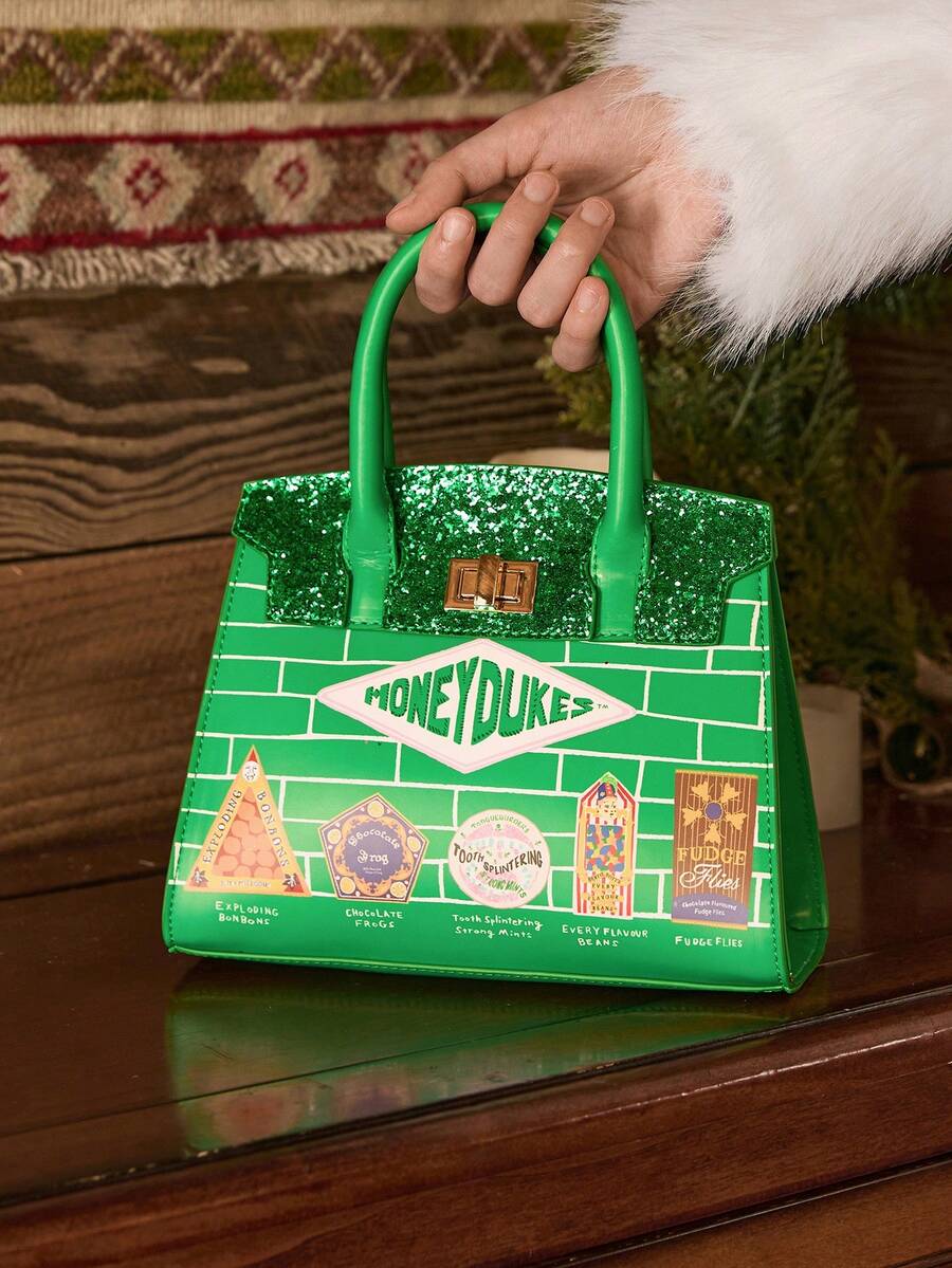 HARRY POTTER X SHEIN Túi xách thời trang họa tiết chữ và hoạt hình - màu xanh lá - Xem 1