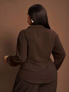 Veslaya 2025 Autumn/Winter Plus Size Women's Dress, Elegant Lace Patchwork Deep V-Neck Ruched Waist Semi-Sheer Blouse, Suitable For Country Music Concert, Wedding Guest, Date Night, Formal Party - Red Violet - View 2