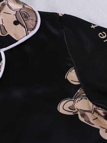 Baby Boys Pajamas-2 Pieces Pajama Set Teddy Print Black White Round Neck Long Sleeve Long Pants Button Front Sleepshirt Loungewear Four Season Holiday 2026 Must Have Gentle Cozy Lightweight Nightwear Kids Playtime Sleep - Multicolor - View 3