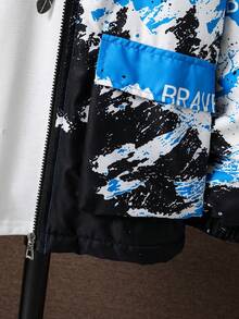 Tween Boys' Casual Fashionable Ink Mountain Letter Graphic Hooded Jacket, Versatile For Autumn/Winter Daily Wear - Multicolor - View 4