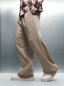 PLAYBOY X SUMWON Wide Leg Relaxed Sweatpants With Drawstring Waist Casual Comfort Loungewear For Winter Fall Season - Brown - View 1