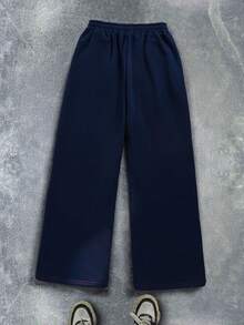 Lässige, locker sitzende Patchwork-Grau Gerade Bein Jogginghose, vielseitige Sporthose für Teenager Jungs, ganzjährig - marineblau - Übersicht 2