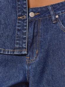 MUSERA Contrast Stitch Wide Leg Denim Jeans Fall Autumn Winter Cottage Core Cute Cosy Holidays Country Calling Spring Summer - Blue - View 5