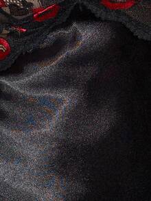 SilkySpell Women's Lace Patchwork Backless Criss-Cross Faux Silk Sexy Nightgown - Black - View 7