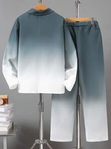 Vacaura 2 件套青少年男孩渐变色翻领长袖休闲衬衫和直筒休闲裤，适合所有季节 - 彩色 - 查看 2