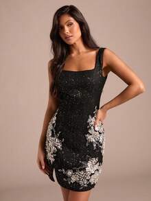 黑色复古时尚百搭女士修身迷你连衣裙 - 黑色 - 查看 6