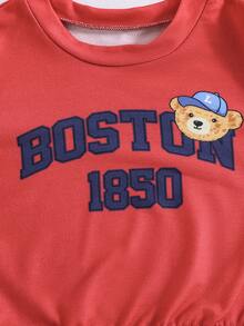 SHEIN Baby Boy Casual Letter & Bear Print Sweatshirt And Sweatpants Set, Autumn - Multicolor - View 7