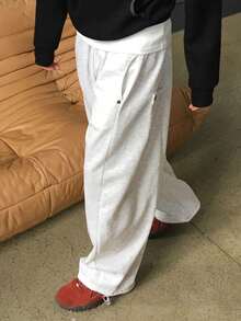 DAZY 男士纯色抓绒运动裤，松紧腰带，秋冬季 - 灰色 - 查看 6