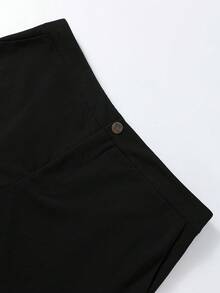SHEIN Tall CURVE Quần dài công sở màu trơn cạp cao cỡ lớn cho nữ, dáng cao, có túi - màu đen - Xem 4
