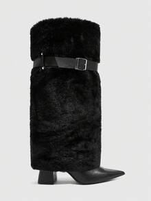 CUCCOO SZL Women's Fashion Pointed Toe Knee-High High Heel Boots - Black - View 3
