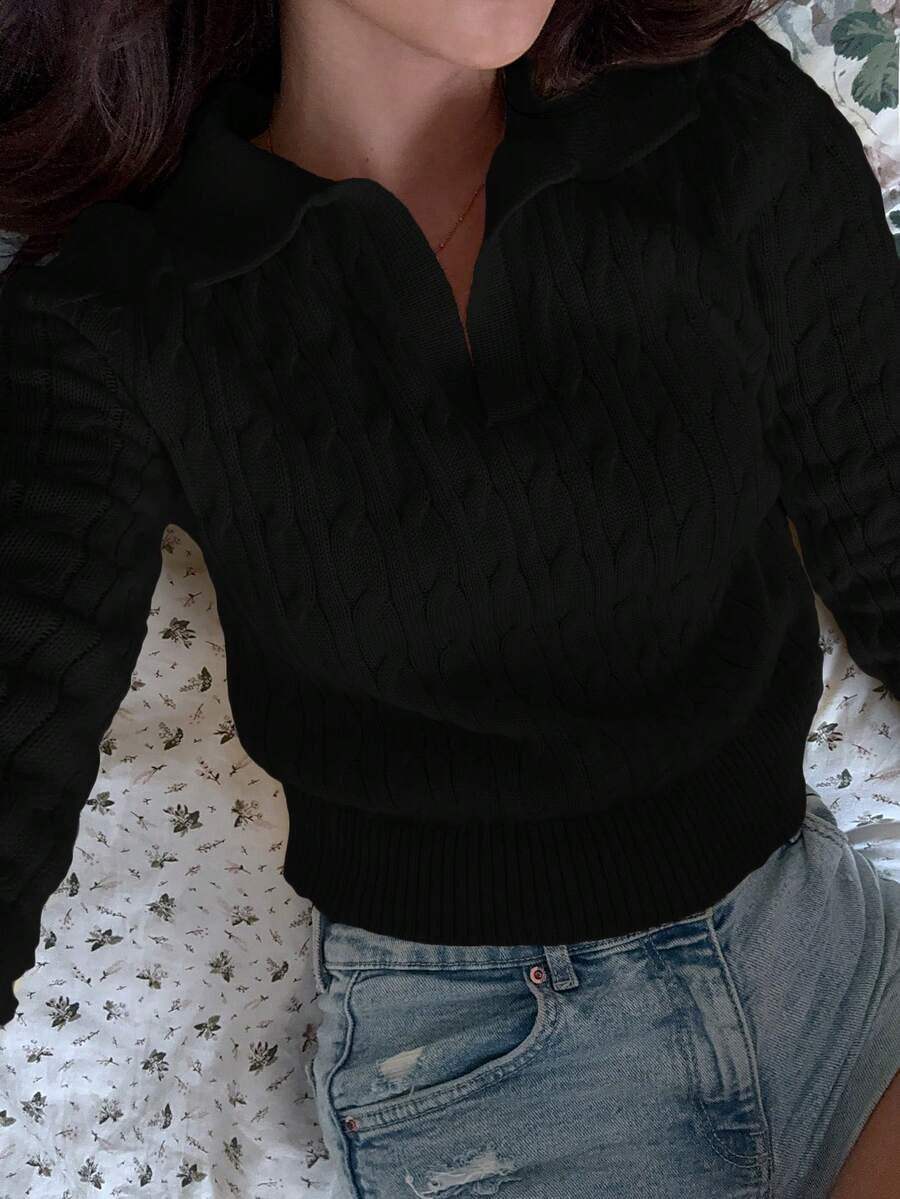 Flirla 女士休闲抽绳长袖针织衫，浅黄色，秋冬款 - 黑色 - 查看 1