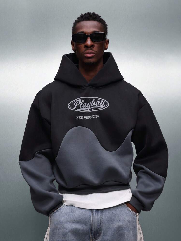 PLAYBOY X SUMWON Crop Hoodie With Color Block Panels