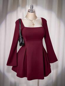 SHEIN ICON Váy đỏ ôm cổ vuông cỡ lớn cho nữ - Đỏ - Xem 6