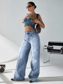 EURMUSE High Rise Light Blue Women's Casual Jeans - Light Wash - View 4