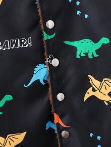 SHEIN 男童恐龙字母印花保暖内衬休闲连帽夹克，秋冬 - 彩色 - 查看 6