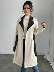 SHEIN PETITE Women's Elegant Solid Color Faux Suede Mid-Length Regular Jacket - Multicolor - View 4