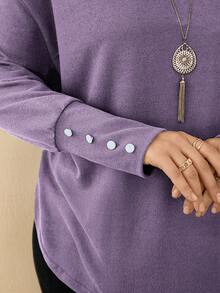 EMERY ROSE Koszulka damska w dużym rozmiarze, zimowa, jednokolorowa, z okrągłym dekoltem, opadającymi ramionami, długim rękawem, luźna, swobodna, pomarańczowa, jesienna, luźna, z guzikami, jesienno-zimowa, z okrągłym dekoltem i długim rękawem, na wyjścia, nowość z 2026 r., prosta i modna na co dzień, wczesna wiosna, wakacje dla kobiet, święta dla kobiet, wiosenne kobiety, walentynki, walentynki dla kobiet