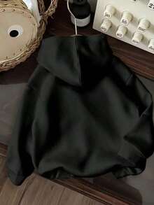 Sudadera Casual Con Capucha Con Forro Polar para mujer ,Con Estampado De Reno Sonriendo - Cuello Redondo, Manga Larga, para Otoño e Invierno - Negro - Ver 2