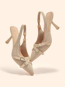 CUCCOO BASICS Women's Pointed Toe Buckle Design Everyday Versatile Fashion High Heels For Christmas - Apricot - View 3