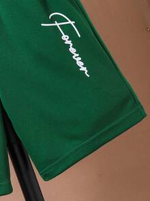 SHEIN Vacaura Cậu bé Tween Biến đổi dần Ngắn tay Áo thun Và Bộ quần short - Màu xanh lá cây đậm - Xem 4