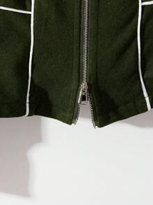 Franclia 女士黑白拼接连帽卫衣外套，秋冬款 - 墨綠色 - 查看 4