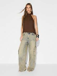 KIZN Backless Halter Neck Blouse With Open Back Design For Evening Casual Wear - Chocolate Brown - View 3