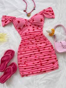 Soleia 女士度假针织网纱露肩紧身连衣裙 - 粉色 - 查看 1