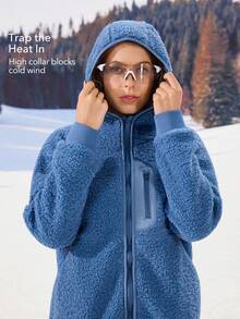 OutZeal Women Winter Thermal Outdoor Fleece Christmas Long Sleeve Camping Hiking Zip Up Jacket With Pocket - Blue - View 3