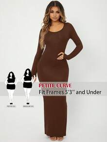 SHEIN PETITE CURVE Petite Plus Solid Scoop Neck Bodycon Dress