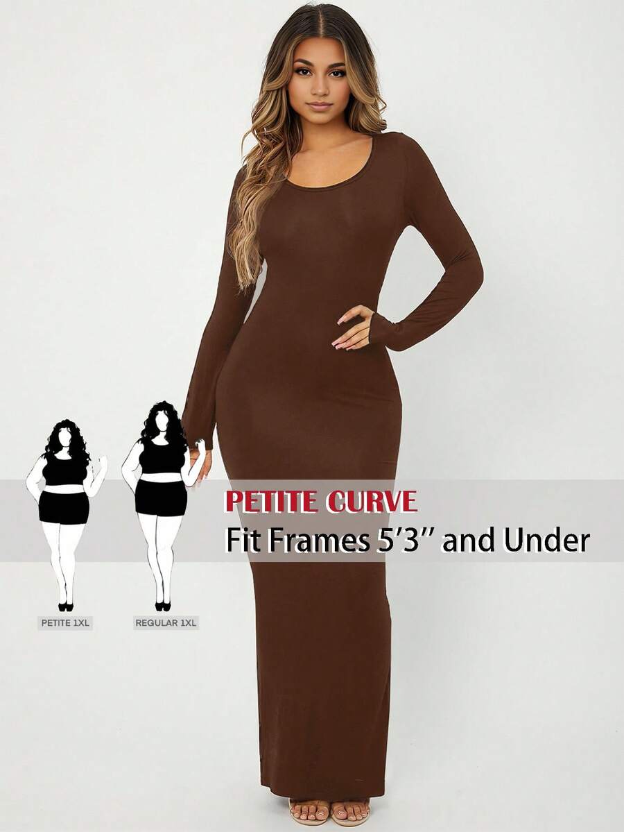 SHEIN PETITE CURVE Petite Plus Solid Scoop Neck Bodycon Dress