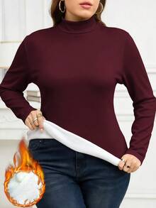 SHEIN Clasi 大码女式保暖长袖T恤，秋冬季 - 酒紅色 - 查看 1
