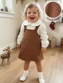 SHEIN LMoss Kids Bộ đồ liền thân/áo liền quần tay bồng cổ Peter Pan thanh lịch kiểu Pháp cho bé gái - Nhiều màu - Xem 4