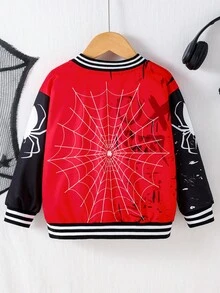 Fantacosmos 1pc Young Boy Casual Spider Print Long Sleeve Jacket, Suitable For Holiday, Vacation, Travel, Relaxation, Sunbathing, Campus, Summer,Halloween Fall Winter - Multicolor - View 2
