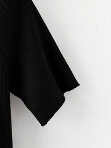 GlowEve CURVE Plus Size Women Elegant Solid Color Short Sleeve Peplum Hem Ribbed Knit Top - Black - View 4