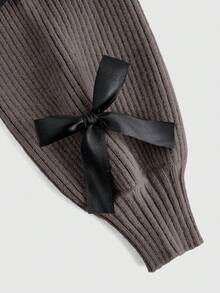 ROMWE Kawaii 新年情人节休闲叠穿可爱蝴蝶结装饰女式灯笼袖罩衫披肩背心两件套 - 深灰色 - 查看 5