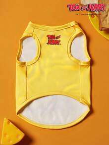 TOM & JERRY X PETSIN 1件卡通可爱“我爱奶酪”印花黄色猫狗通用弹力舒适狗狗背心 - 黃色 - 查看 8