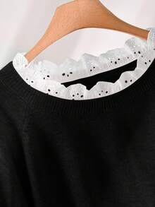 CosyJoli 大码休闲蕾丝拼布圆领粉色网眼套头衫