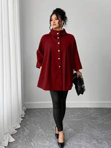 SHEIN Tall CURVE 优雅休闲的冬季大码女装羊毛面料 - 紅色 - 查看 3